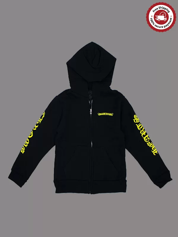 Chrome Hearts Kids Scroll Logo Zip Up Hoodie – Black Chrome Hearts Kids Scroll Logo Zip Up Hoodie – Black