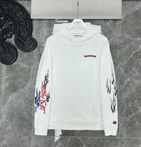 Graffiti Racing Flag Fire Arm Flower Arm Chrome Heart Hoodie White Graffiti Racing Flag Fire Arm Flower Arm Chrome Heart Hoodie White