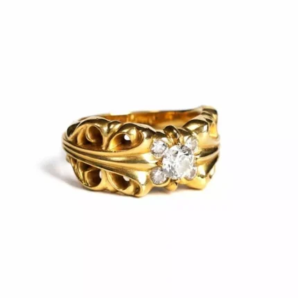 22K Gold Double Floral RIng 5 Diamonds - Chrome World JP